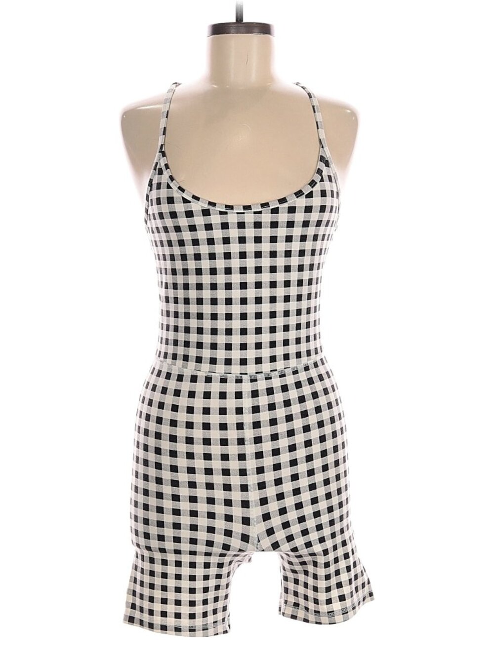 Old Navy Active Powerchill Racerback Checkered Romper in Black/White Plaid Check - Picture 2 of 10